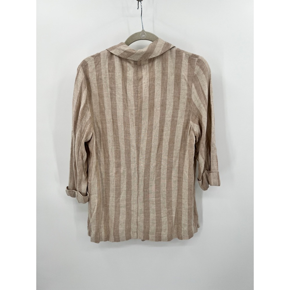 Nutmeg Tan Beige Striped Linen Blend Single Button Blazer Jacket Size US 10 - Picture 6 of 8
